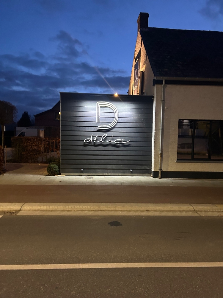 3D letters met reclameverlichting voor restaurant Delice